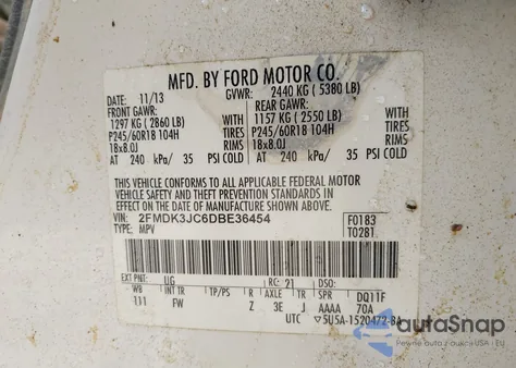 2013 Ford Edge Sel z USA, uszkodzony, nr VIN 2FMDK3JC6DBE36454